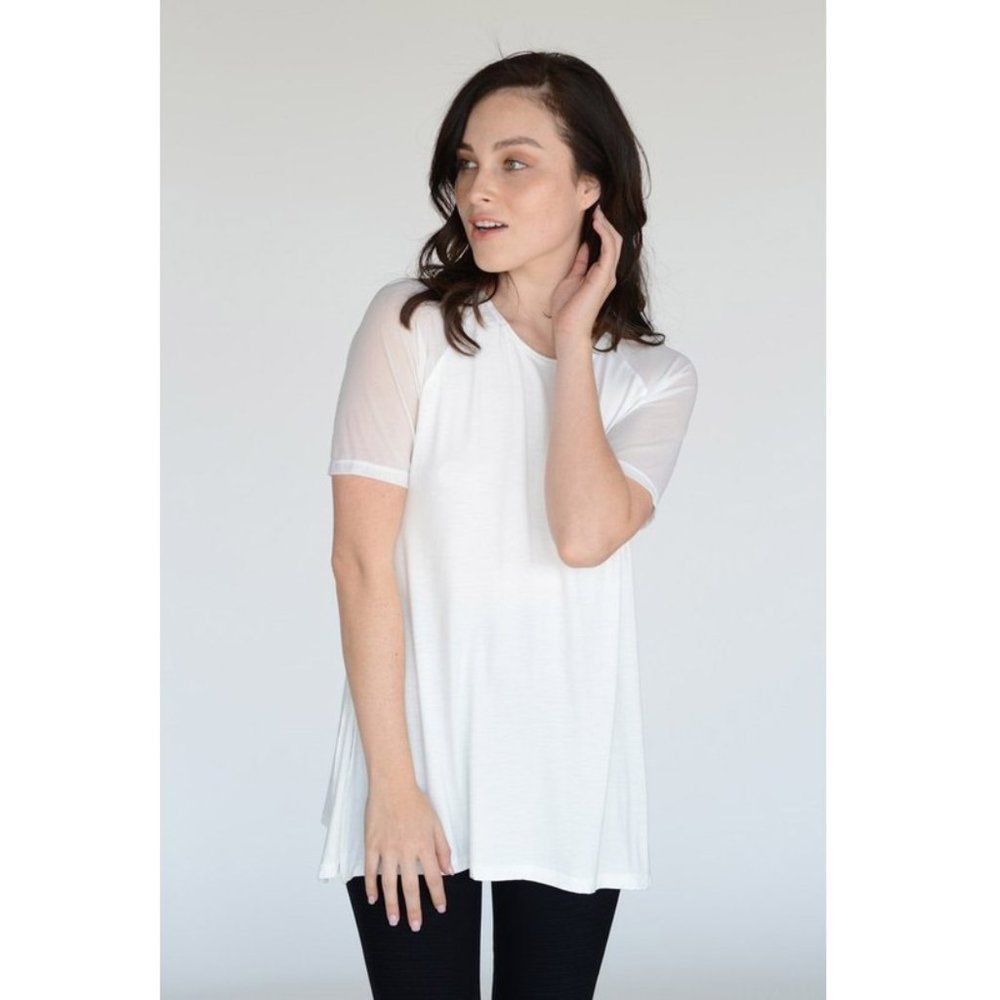 Athleisure Side Slit Mesh Sleeve Top